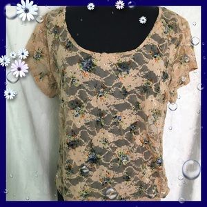 Kirra Beige Floral Lace Top Size Large